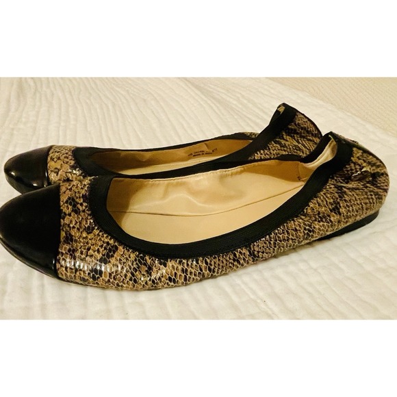 Cole Haan‎ 11b Snakeskin Ballet Flats Cap Tie Great Used Condition - Picture 1 of 7